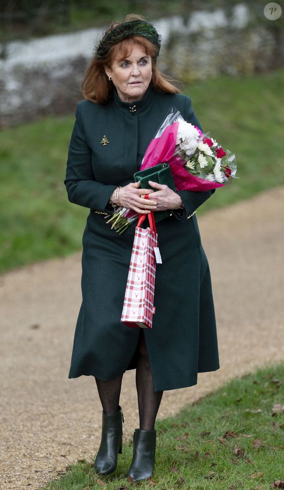 Sarah Ferguson, duchesse d’York - Les membres de la famille royale britannique lors de la messe du matin de Noël en l'église St-Mary Magdalene à Sandringham, le 25 décembre 2023. © AGENCE / BESTIMAGE