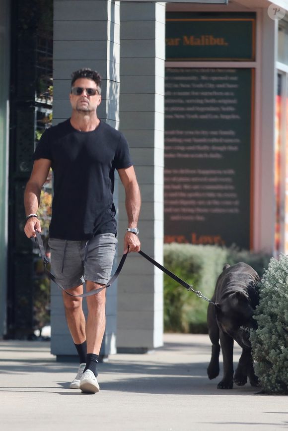Exclusif - David Charvet promène son chien dans les rues de Malibu le 1er mai 2023.
Backgrid USA / Bestimage