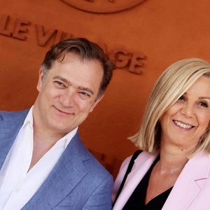 Laurence Ferrari et son mari Renaud Capuçon - Célébrités au village lors des Internationaux de France de tennis de Roland Garros 2024 à Paris le 9 juin 2024.