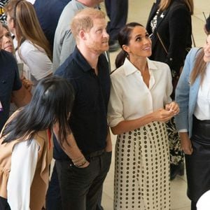 Le prince Harry et la duchesse de Sussex Meghan lors du deuxième jour de leur visite à Bogota, en Colombie, le 16 août 2024.