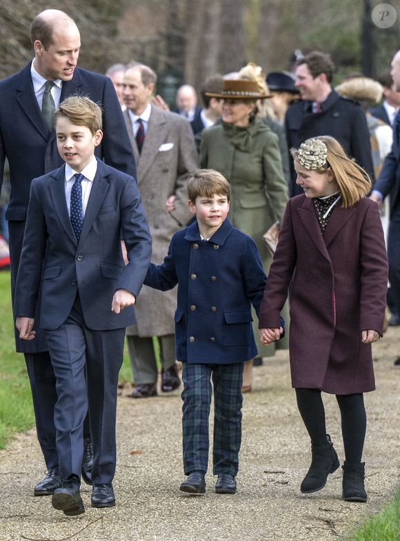 Le prince William, prince de Galles, Le prince George de Galles, Le prince Louis de Galles, Mia Tindall - Members of the Royal Family attend Christmas Day service at St Mary Magdalene Church in Sandringham, Norfolk