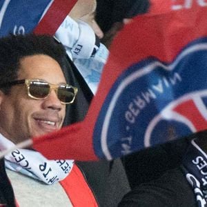 Joey Starr dans les tribunes regardant le match de football des quarts de finale de l'UEFA Champions League, match aller, Paris Saint-Germain vs Manchester City au stade du Parc des Princes à Paris, France le 6 avril 2016. Photo Laurent Zabulon/ABACAPRESS.COM
