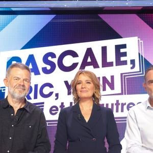 Exclusif - Eric Naulleau, Pascale de la Tour du Pin, Yann Moix, tournage du pilote de « Pascale, Eric, Yann et les autres », Paris, France, le 29 aout 2024. © Jack Tribeca / Bestimage
