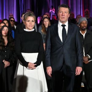 Christian Estrosi, le maire de Nice, accompagné de sa femme la journaliste et chroniqueuse de télé, Laura Tenoudji, a participé à la réunion de rentrée des Amis du Maire organisé dans la salle de spectacle du Palais de la Méditerranée à Nice, le 20 janvier 2023.© Bruno Bebert/Bestimage