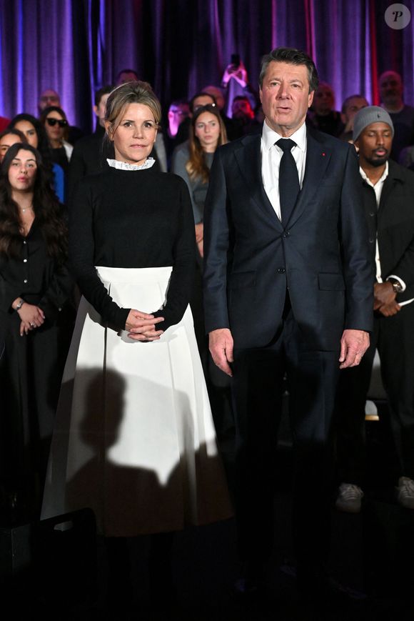 Christian Estrosi, le maire de Nice, accompagné de sa femme la journaliste et chroniqueuse de télé, Laura Tenoudji, a participé à la réunion de rentrée des Amis du Maire organisé dans la salle de spectacle du Palais de la Méditerranée à Nice, le 20 janvier 2023.© Bruno Bebert/Bestimage