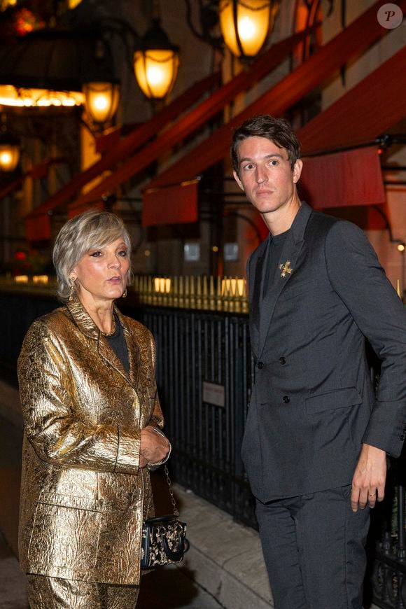 Hélène Mercier-Arnault et son fils Alexandre Arnault - Arrivées à la soirée de lancement du Whisky de la chanteuse Beyoncé "SirDavis" à l'hôtel Plaza Athénée à Paris le 24 septembre 2024.  Pierre Perusseau / Bestimage