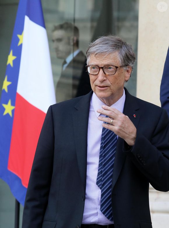 Le président de la République française reçoit Bill Gates et sa femme au palais de l'Elysée à Paris, France, le 16 avril 2018. © Dominique Jacovides/Bestimage