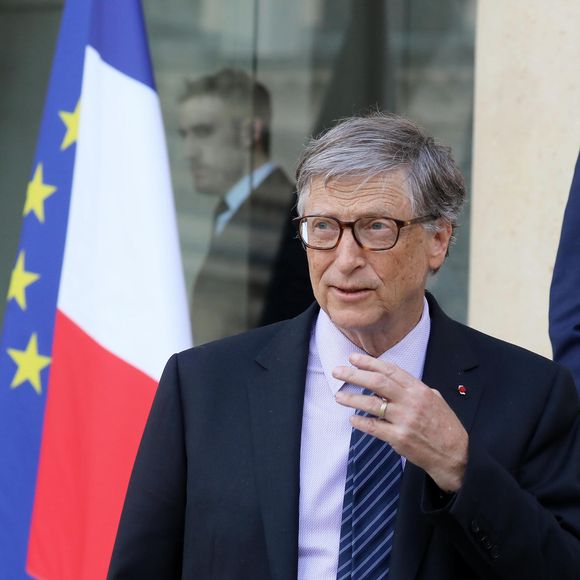 Le président de la République française reçoit Bill Gates et sa femme au palais de l'Elysée à Paris, France, le 16 avril 2018. © Dominique Jacovides/Bestimage
