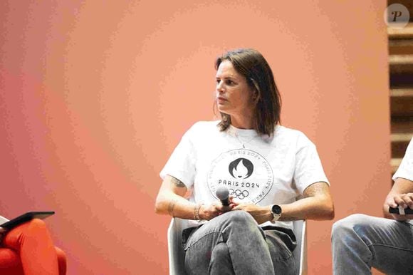 Laure Manaudou - Dévoilement du parcours du relais de la flamme des Jeux Olympiques de Paris 2024 dans la grand amphitheatre de la Sorbonne à Paris le 23 juin 2023.