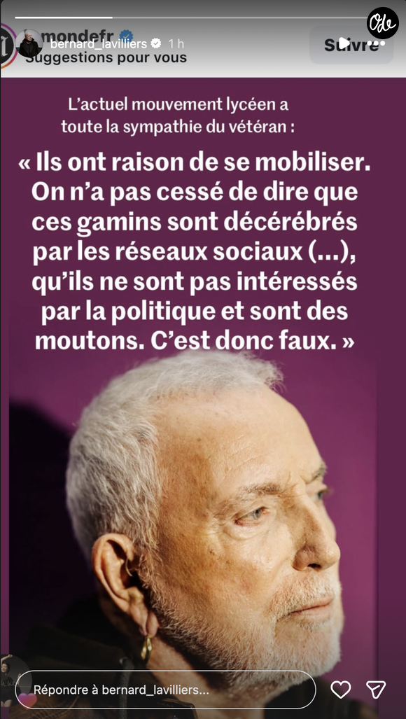 Bernard Lavilliers prend position sur les mouvement des lycéens