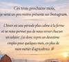 "Ces trois prochains mois, je serai un peu moins présente sur Instagram. L'hiver est une période plus calme à la ferme et ne nous permet pas de nous verser chacun un salaire"

Océane fait une annonce sur Instagram.