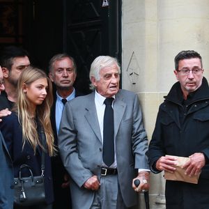Jean-Paul Belmondo et sa fille Stella - Obsèques de Charles Gérard en la cathédrale arménienne Saint-Jean-Baptiste de Paris le 25 septembre 2019. © Agence / Bestimage