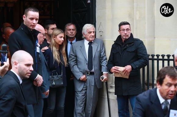 Jean-Paul Belmondo et sa fille Stella - Obsèques de Charles Gérard en la cathédrale arménienne Saint-Jean-Baptiste de Paris le 25 septembre 2019. © Agence / Bestimage