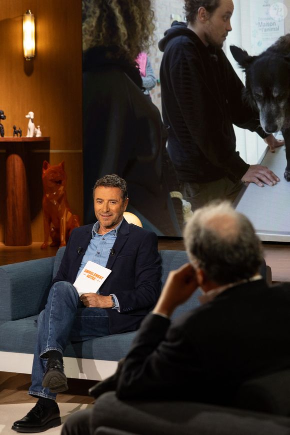 Exclusif - Bernard Montiel, Raphaël Mezrah, Oli. avec Chantal Ladesou et Eric Baratay invités, et Olivia la juriste sur plateau de l'émission "Animalement Vôtre" présentée par Bernard Montiel et diffusée le 8 février 2026 sur France 3, à Paris, France, le 12 janvier 2026. © Julien Sarkissian/Bestimage