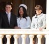 Louis Ducruet et sa femme Marie, La princesse Stéphanie de Monaco - La famille princière de Monaco au balcon du palais, à l'occasion de la Fête Nationale de Monaco.
© Dominique Jacovides-Bruno Bebert / Bestimage