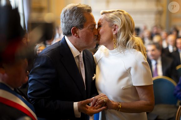 Georges Fenech et Amélie Leperre-Dimeglio - Mariage civil de Georges Fenech et Amélie Leperre-Dimeglio à la mairie du 16ème arrondissement de Paris le 31 janvier 2026.

© Pierre Perusseau / Bestimage