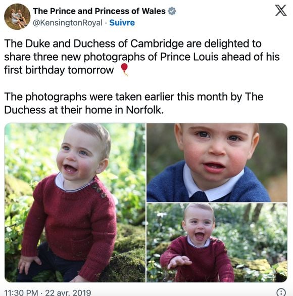 Le prince Louis immortalisé par sa mère Kate Middleton - publication relayée sur la Toile pour célébrer son anniversaire (2019).
