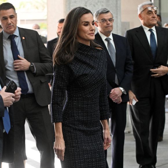 L'intéressée a aussi complété sa tenue avec d'élégants escarpins noirs et de subtils bijoux en argent. Un sans-faute !

La reine Letizia d’Espagne préside la commémoration du 35ème anniversaire de "El Mundo" et la remise de la 22ème édition des Prix Internationaux du journal à Madrid, le 5 décembre2024. 
© José Oliva / EuropPress / Bestimage