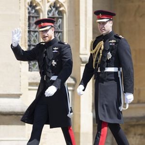 Les princes Harry et William arrivent à la chapelle St. George au château de Windsor - Mariage du prince Harry et de Meghan Markle au château de Windsor, Royaume Uni, le 19 mai 2018. 