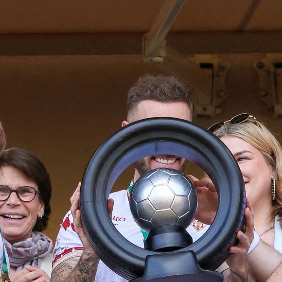 Ragnar Le Breton, la princesse Stéphanie de Monaco, Matt Pokora (M. Pokora), Camille Gottlieb, Louis Ducruet - La famille princière de Monaco assiste au match de football Racing Stars Football Cup opposant les pilotes Nazionale Piloti contre les Barbagiuans au stade Louis II à Monaco le 21 mai, 2025. © Claudia Albuquerque/Bestimage