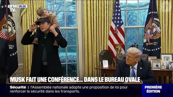 Elon Musk avec son fils de 4 ans, X, dans le bureau de Donald Trump le 11 février 2024
©capture d'écran BFMTV