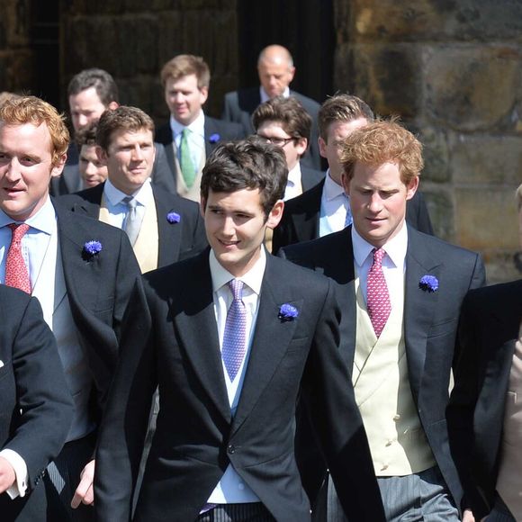 Le marie, Thomas van Straubenzee (a gauche) avec le prince William et le prince Harry - Mariage de Thomas van Straubenzee et de Lady Melissa Percy a Northumbria en Angleterre, le 21 juin 2013