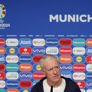 Deschamps Didier lors d'une conférence de presse pendant le Championnat d'Europe de football à l'Allianz Arena à Munich, Allemagne, le 8 juillet 2024. © Elyxandro Cegarra/Panoramic/Bestimage