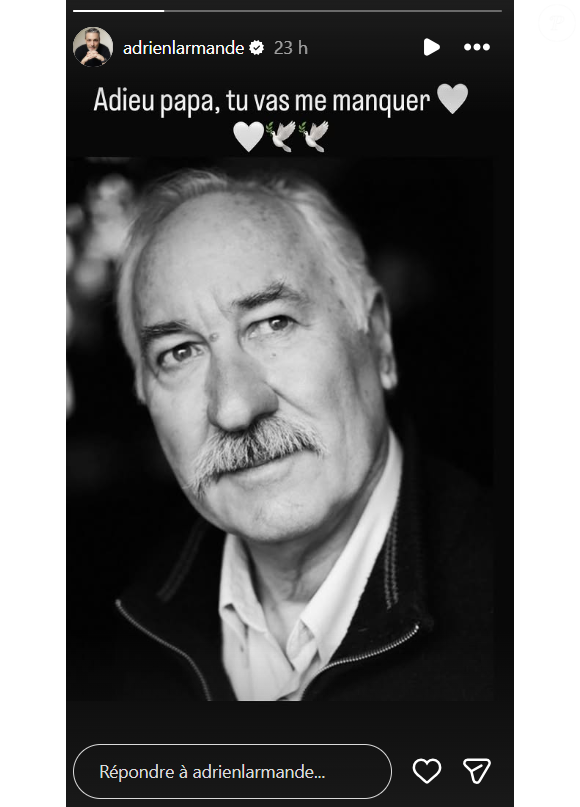 Photo : Son fils Adrien Larmande, lui aussi comédien, lui rend hommage en  story sur Instagram. Le comédien Adrien Larmande rend hommage à son père,  l'acteur Bernard Larmande, dont la mort a
