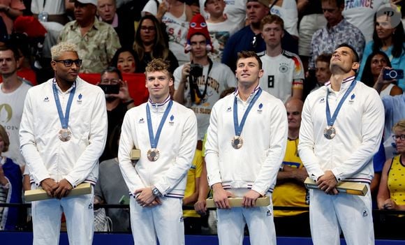 Clément Secchi s’est plaint sur Instagram : “Peau de crocodile”

Les français Léon Marchand, Yohann Ndoye-Brouard, Maxime Grousset et Florent Manaudou remportent la médaille de bronze sur le 4X100 m 4 nages des Jeux Olympiques de Paris 2024 (JO), à Paris, France, le 4 Aout 2024.
© Jacovides-Perusseau/Bestimage