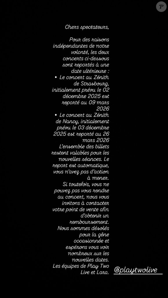 Capture écran Instagram de Lara Fabian.