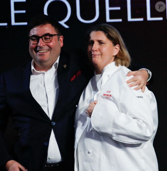 Stephanie Le Quellec et Cédric Maupoint obtiennent une note de 2 étoiles pour le restaurant La Scène lors du lancement de l'édition 2020 du guide Michelin, la "bible de la gastronomie" qui peut faire ou défaire la réputation des restaurants. Paris, France, 27 janvier 2020. Photo par Jean-Bernard Vernier/JBV News/ABACAPRESS.COM