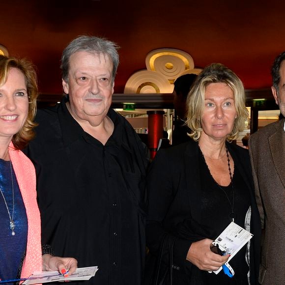 Guy Carlier avec sa femme Joséphine Dard, Laurent Fontaine et sa femme - Backstage - Jean-Marie Bigard fête ses 60 ans au Grand Rex à Paris le 23 mai 2014.
