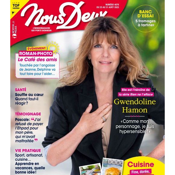 Gwendoline Hamon en couverture du magazine "Nous Deux", numéro du 25 août 2025.