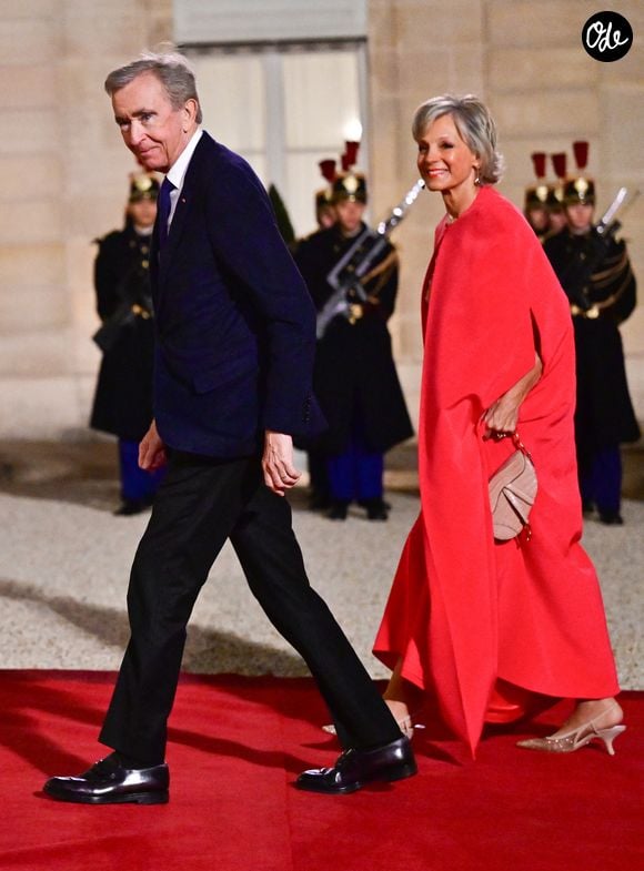 Bernard Arnault et sa femme Hélène Mercier au dîner d’état donné en l’honneur du président de l’Ouzbékistan au palais présidentiel de l’Elysée, à Paris, France, le 12 mars 2025. © Christian Liewig/Bestimage