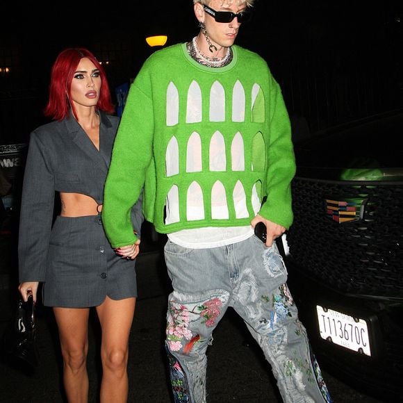 Machine Gun Kelly avec Megan Fox sortant de leur hôtel, New York City, USA le 6 septembre 2023.