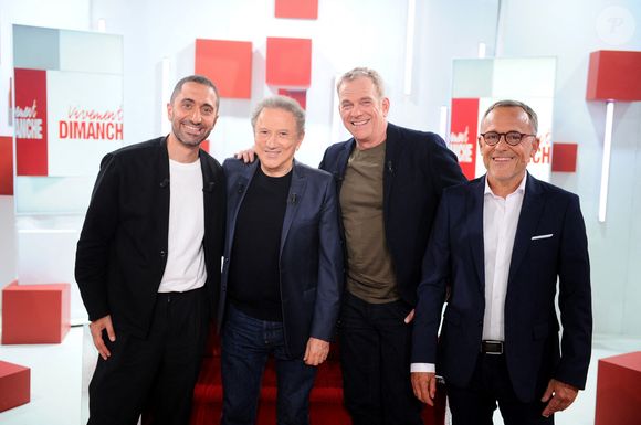 Exclusif - Jimmy Mohamed, Michel Drucker, Garou et Emmanuel Chaunu - Enregistrement de l'émission Vivement dimanche au studio Rive Gauche presentée par Michel Drucker . Diffusion sur France 3 le 07/09/2025 . © Guillaume Gaffiot / Bestimage