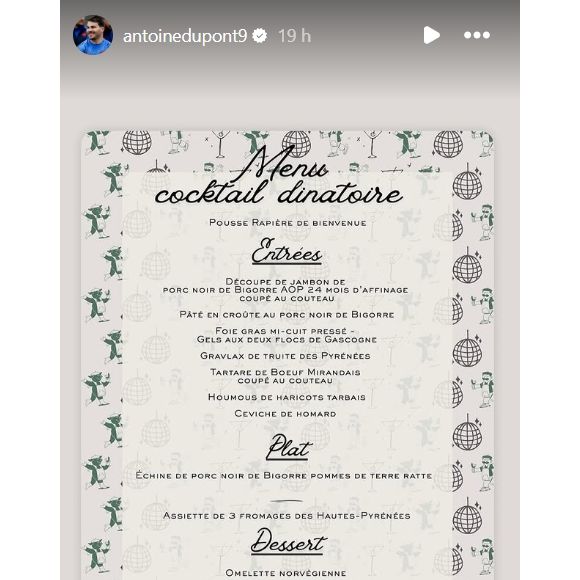 Le programme de la soirée du 31 décembre 2025 au domaine d'Antoine Dupont. Compte Instagram Antoine Dupont