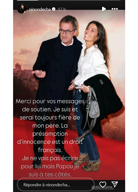 Notamment celui de sa fille Ninon, qui lui témoigne tout son amour en story sur Instagram.

Ninon Dechavanne soutient publiquement son père Christophe Dechavanne.