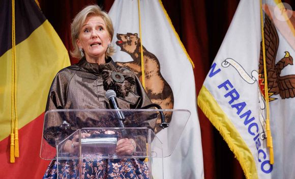 La princesse Astrid de Belgique prononce un discours à la réception officielle belge lors d'une mission économique sur la côte ouest des Etats-Unis, le lundi 06 octobre 2025. La mission économique belge aux Etats-Unis se déroule du 4 au 12 octobre. Photo by ABACAPRESS.COM