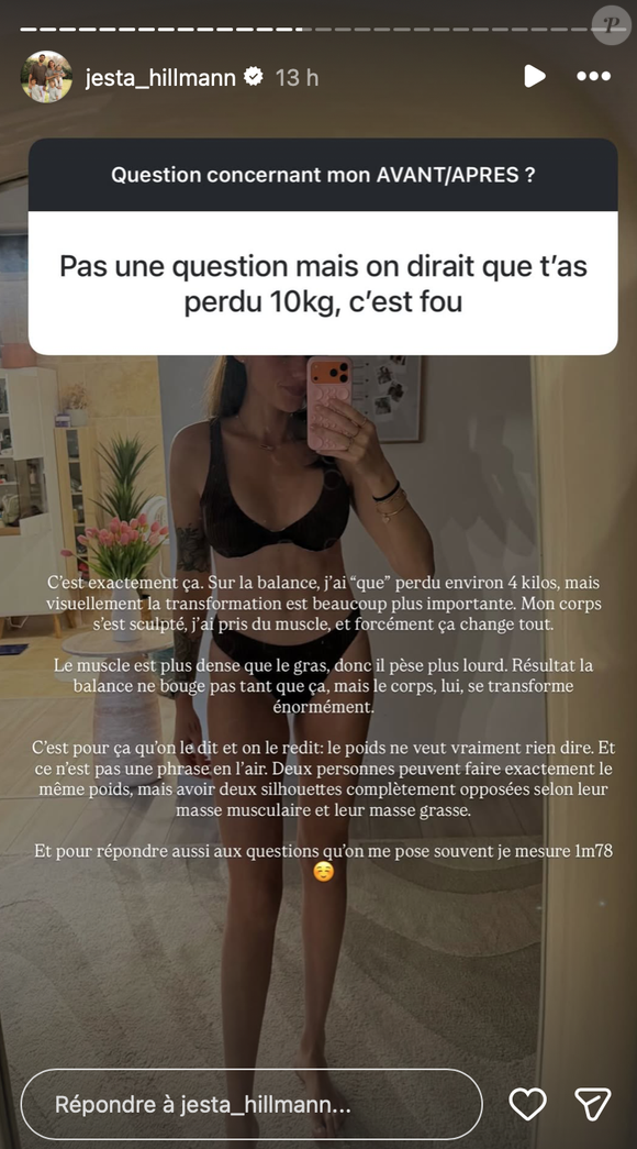 Elle privilégie une alimentation intuitive et un équilibre sur la durée.

Capture Instagram - Jesta Hillmann