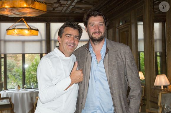 L'artiste Olivier Masmonteil et le chef étoilé Yannick Alléno à l'occasion des 225 ans du Pavillon Ledoyen. Photo by Nasser Berzane/ABACAPRESS.COM