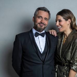 Exclusif - Olivier Minne et Laury Thilleman en backstage lors de la 37ème cérémonie des Victoires de la musique à la Seine musicale de Boulogne-Billancourt, le 11 février 2022. © Cyril Moreau / Tiziano Da Silva / Bestimage