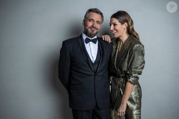 Exclusif - Olivier Minne et Laury Thilleman en backstage lors de la 37ème cérémonie des Victoires de la musique à la Seine musicale de Boulogne-Billancourt, le 11 février 2022. © Cyril Moreau / Tiziano Da Silva / Bestimage