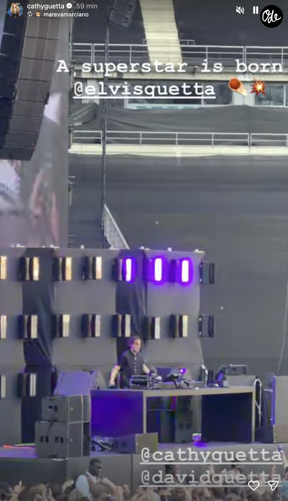 Cathy Guetta a partagé une story dans laquelle il est écrit : "une superstar est née"

Elvis Guetta sur la scène du stade de France le samedi 13 juin 2026 - Story Instagram