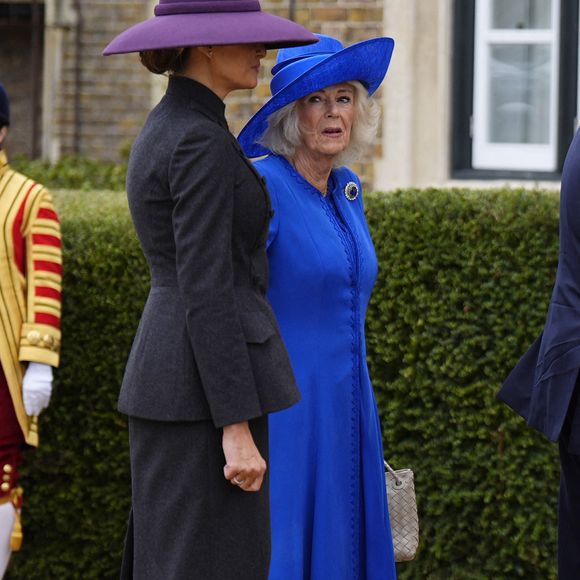 La première dame Melania Trump avec la reine Camilla après son arrivée au château de Windsor à Windsor, Berkshire, Angleterre, Royaume-Uni, le 17 septembre 2025.  © Chown Aaron/PA Photos/ABACA