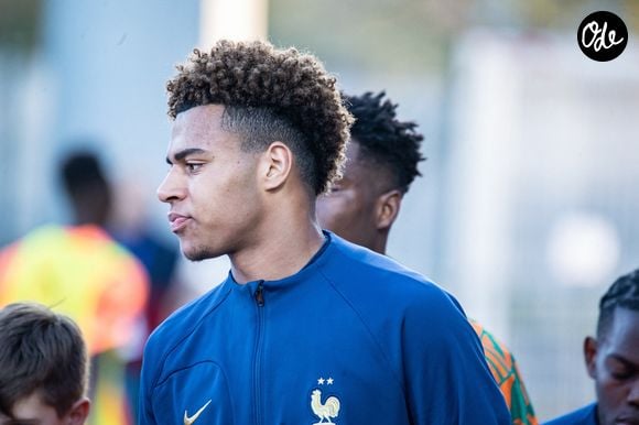Desiré Doué (Équipe de France U21) - L'équipe de France Espoirs a battu  l'équipe de la Côte d'Ivoire (3-2), en préparation des Jeux olympiques, lors d'un match amical vendredi au stade Gaston-Petit de Châteauroux, le 22 mars 2024.
© Baptiste Autissier / Panoramic / Bestimage