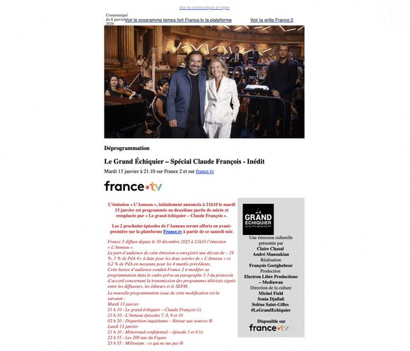 Exclusif - CP - Enregistrement de l'émission Le Grand Echiquier - Spécial Claude François présentée par C.Chazal et A.Manoukian et diffusée le 13 janvier sur France, à l'Opéra royal du château de Versailles, accompagné par l'Orchestre de l'Opéra Royal à Versailles, France, le 16 septembre 2025. Jack Tribeca/Bestimage