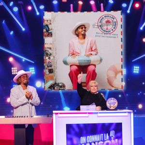 Laurence Boccolini, Yann Muller lors de l'enregistrement de l’émission "On Connait La Chanson Céline Dion", présentée par L.Boccolini et diffusée le 1er septembre sur W9, à Paris, France, le 2 juillet 2026. © Jack Tribeca/Bestimage