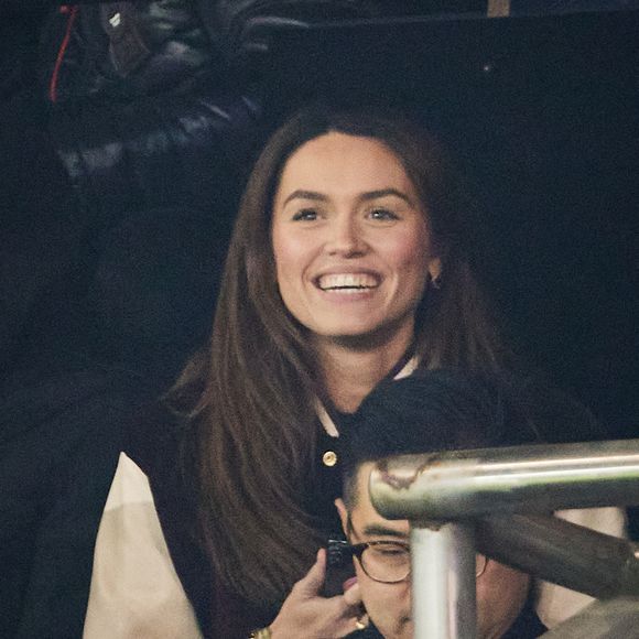 Diane Leyre (Miss France 2022) - Célébrités dans les tribunes lors du match de Ligue 1 McDonald's opposant le Paris Saint-Germain (PSG) à l'Olympique de Marseille (OM) - (3-1) au Parc des Princes à Paris le 16 mars 2025. © Cyril Moreau/Bestimage