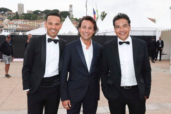 Mohamed Bouhafsi, Bertrand Chameroy, Patrick Cohen sur le plateau de l'émission "C à vous" le 20 mai 2014 lors du 77ème Festival International du Film de Cannes pour une diffusion le 21 mai. © Jack Tribeca / Bestimage